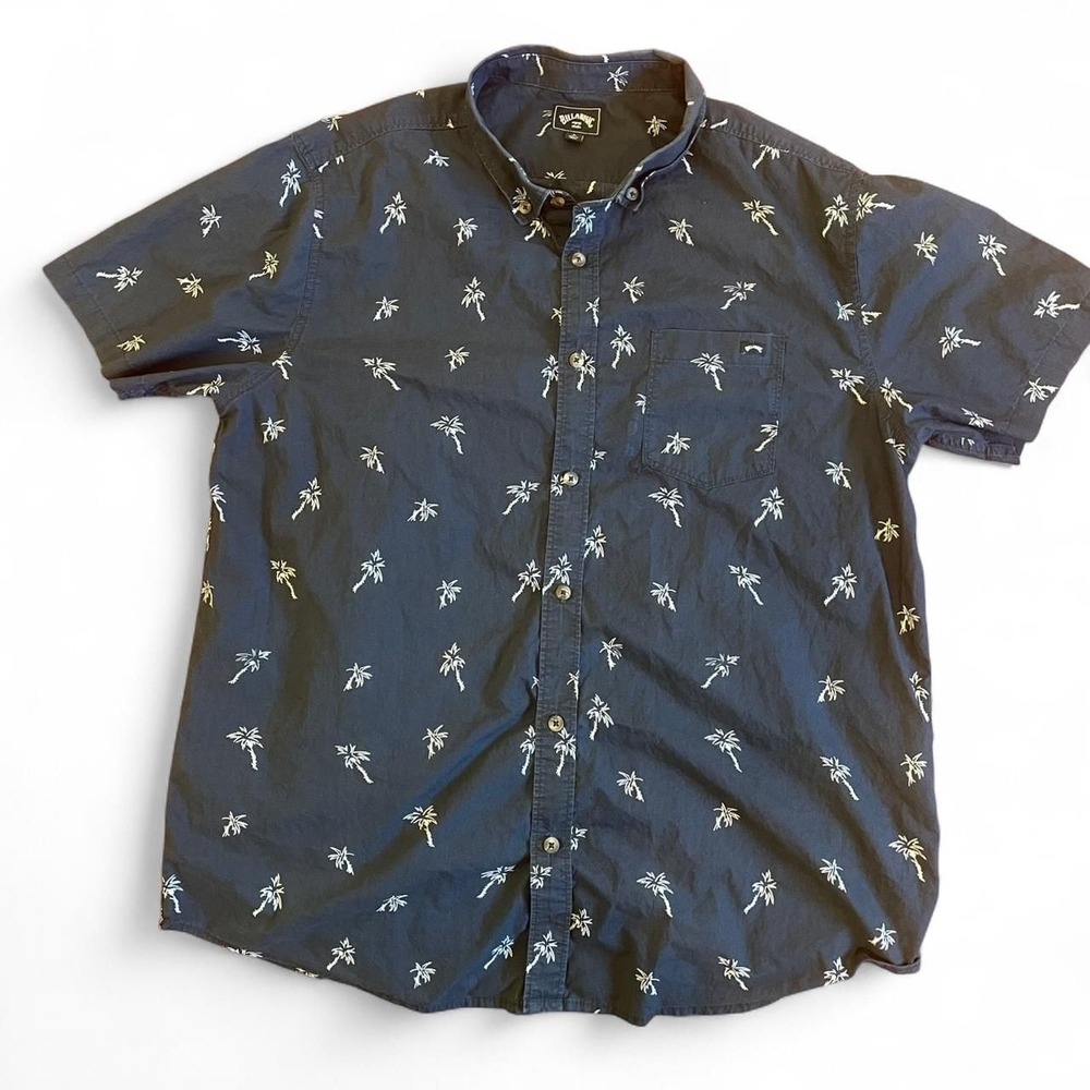 Billabong Palm Tree Button-Up Shirt, Navy/White Summer Surf Style, Size‎ Large